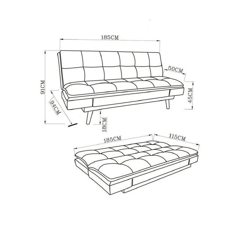 Duncan Fabric Sofa Bed With Wooden Legs and Adjustable Armrests, Light Grey 4