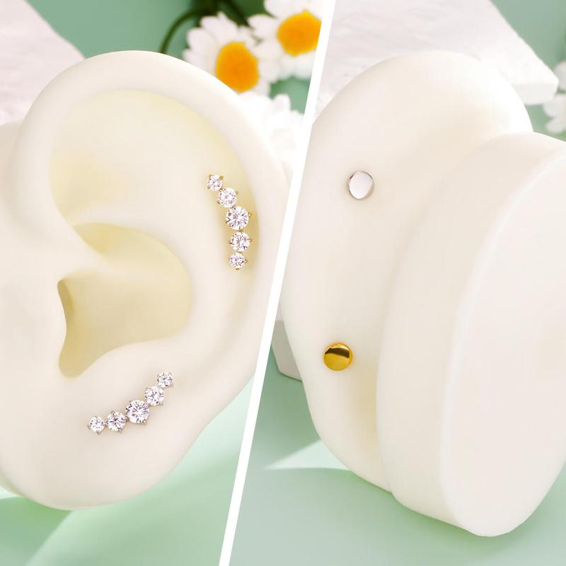 16G Threadless/Push Pin Flat Back Arc CZ Flat Cartilage Stud Earring 1