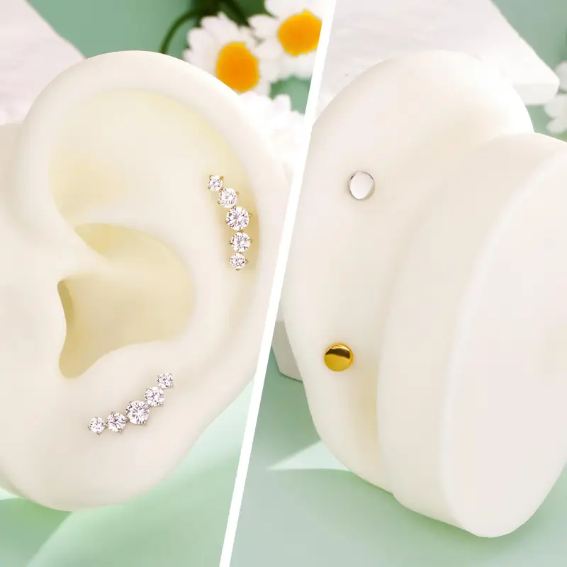 16G Threadless/Push Pin Flat Back Arc CZ Flat Cartilage Stud Earring 1