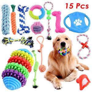 [UK Local] 15 Pcs Tough Dog Toys Bundle Chew Rope Knot Ball Squeakers Pet Puppy Teething, Puppy Toys Set dog  toys cat indoor Pet Interactive Dog Toys