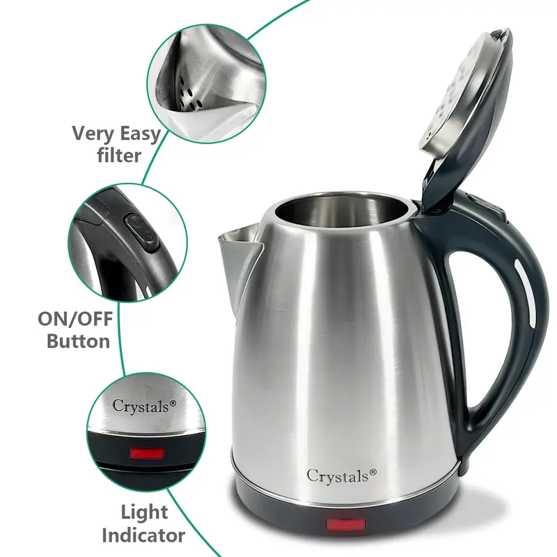 Crystals Electric Kettle Stainless Steel 1.8L Jug 1500W with Overheat Protection 2
