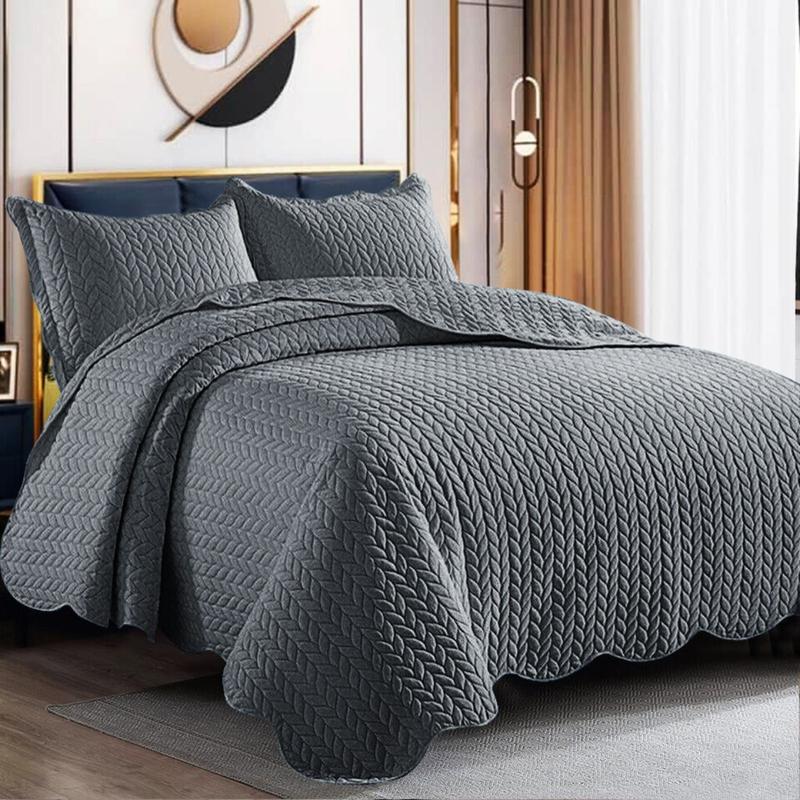 3 Piece Quilted Bedspread Bed Throw Single Double King Size Embossed Bedding Set 1