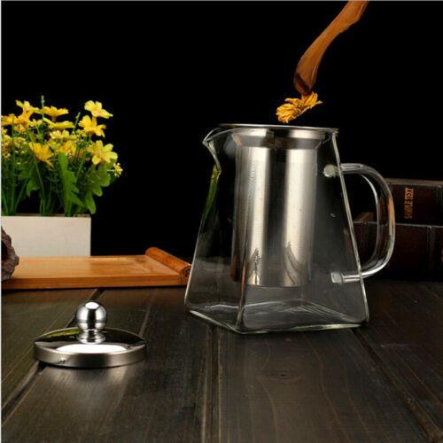 Square Glass Teapot with Infuser with Lid 350 ml, 550 ml, 750 ml - Borosilicate Tea Pot for Loose Tea, Clear Leaf Herbal Teapot with Strainer for Microwavable and Stovetop Safe - Transparent, Clear Steel Filter Teacup 2
