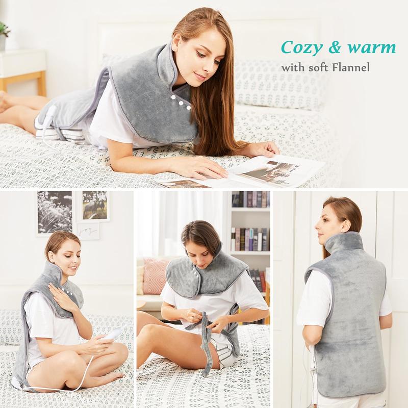 Electric Heating Pad for Back Pain Relief, Neck and Shoulders (60x100cm) Fast-Heat Heated Warmer with Waist Strap, 6 Heat Levels, Auto-Off Timer, Mia&Coco - Comfort Grey 2