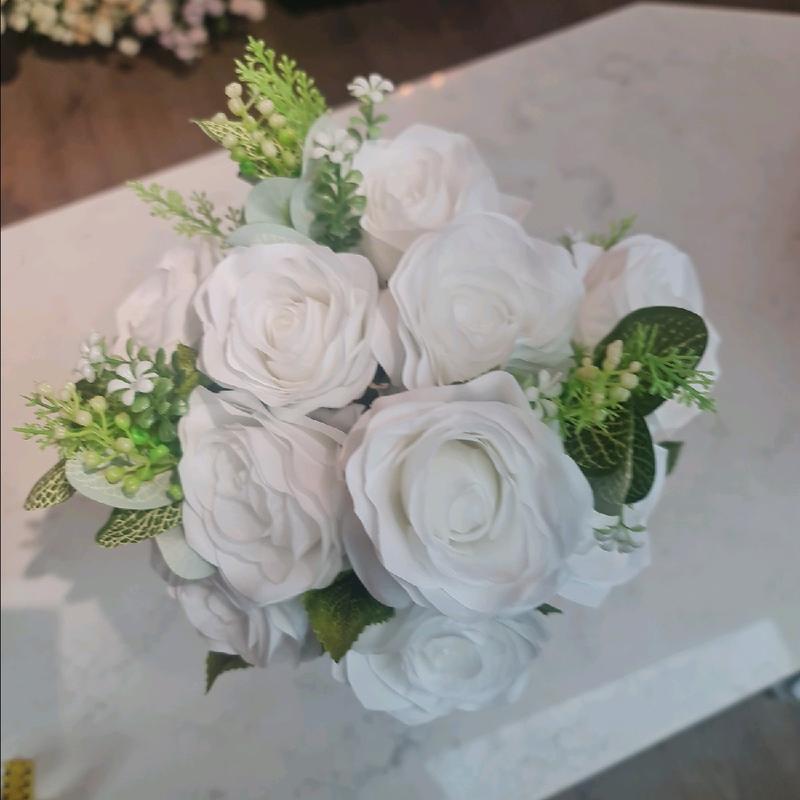 beatiful Artificial Decoration flower 10 rose  Bunch for r white cream purple double tone pink  beautiful Artificial flowers 1