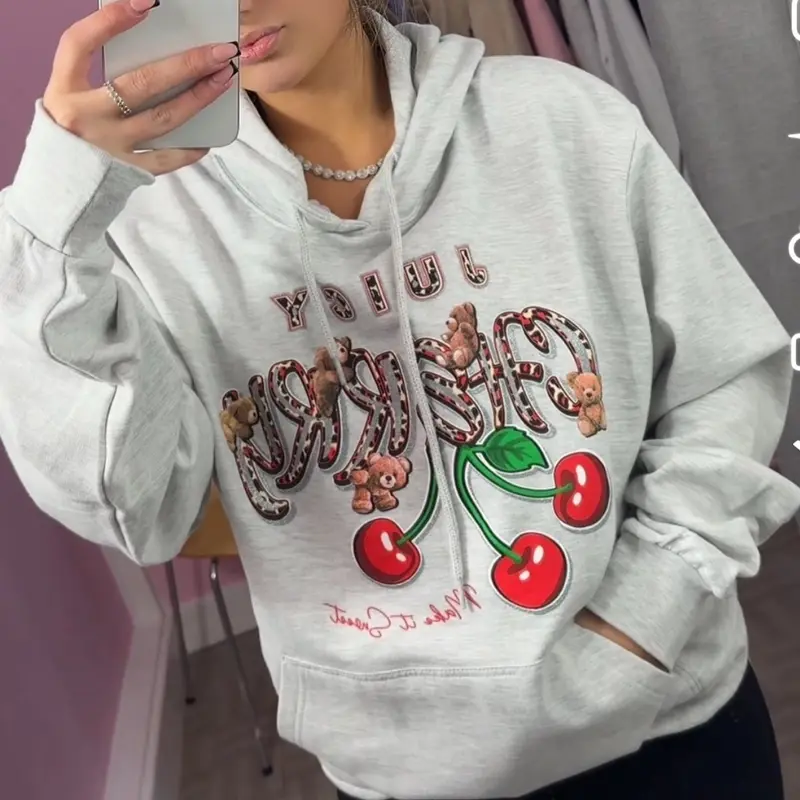 Juicy Cherry Teddy Bear Oversized Hoodie 0