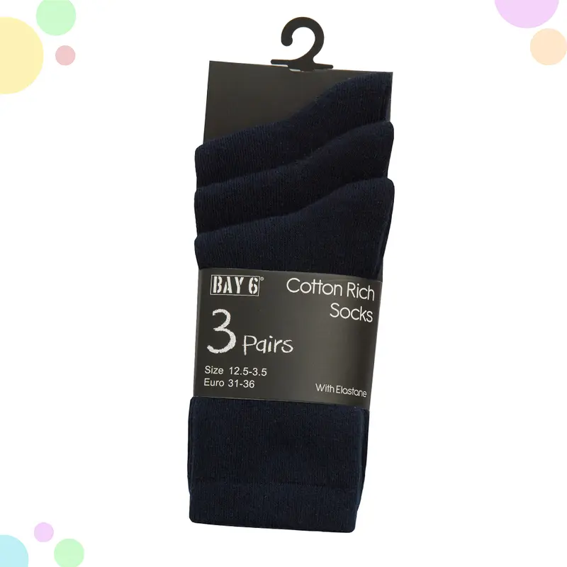 3 Pairs Kids Boys Girls Unisex Plain Cotton Rich School Sock Uniform Calf Socks Size UK from 6-8.5 up to 4-6.5 8