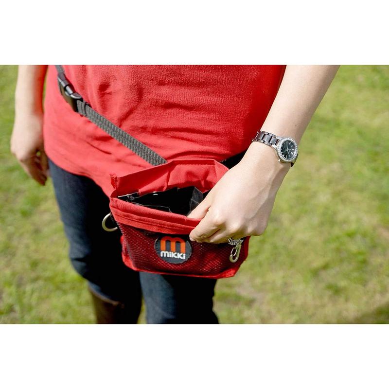 Mikki Dog and Puppy Deluxe Training Treat Bag Pouch - Adjustable Waist Belt Shoulder Strap,Red and Black 4