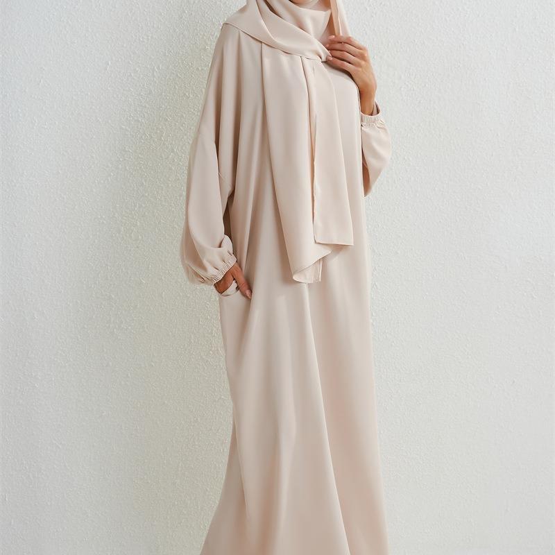 HS10049  High Quality Fabric Solid Color Hooded Robe abayas 3