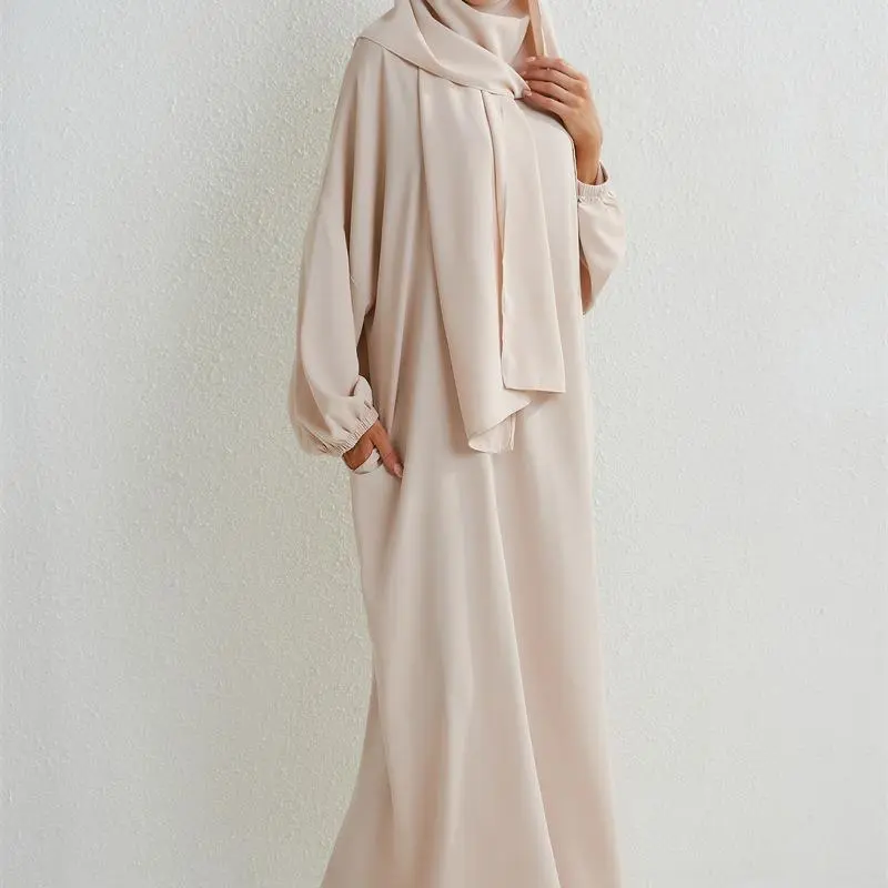 HS10049  High Quality Fabric Solid Color Hooded Robe abayas 3