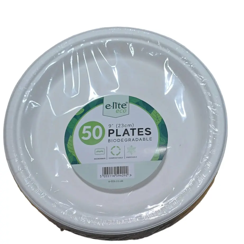50 X BIODEGRADABLE PLATES 9" 23 CM