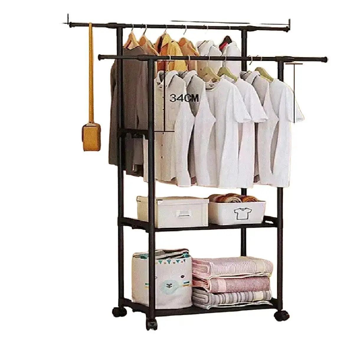 Heavy Duty Metal Double Rail Clothes Garment Hanging Rack Shoe Shelves Stand 323 Organiser Glossy Minimalist Standing Hangable