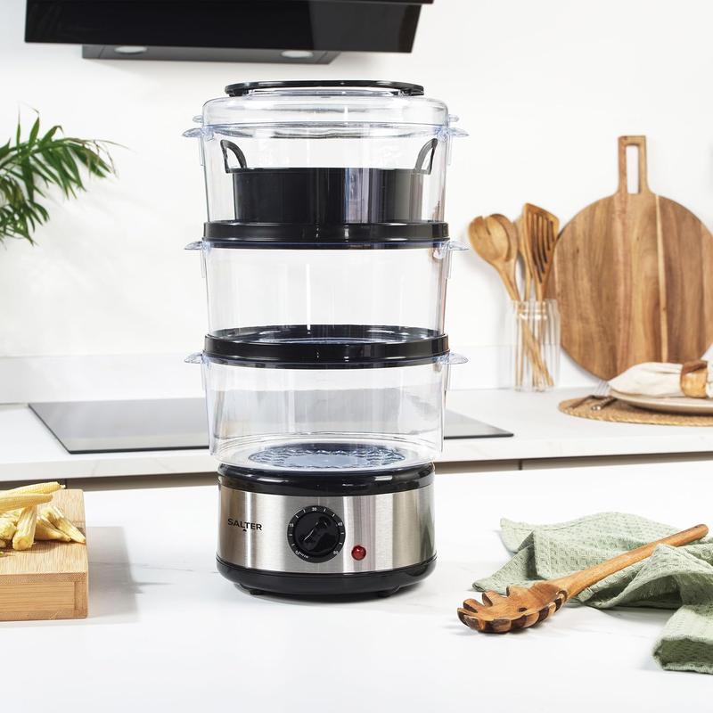 3 Tier Electric Food Steamer - 7.5L, Stackable Steaming Baskets, Dishwasher Safe, BPA Free Includes Rice Bowl, 60 Minute Timer, Compact Storage, Healthy Cooking Vegetables & Fish, 500W, EK2726 4