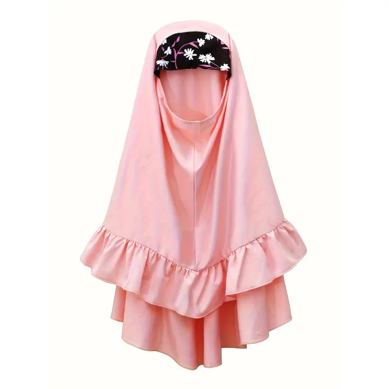 Traditional Muslim Ethnic Clothing Set for Girls Spring and Autumn - Floral Long Sleeve Dress + Headscarf, Two-Piece Set 6