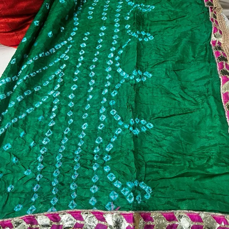 Rajasthani bandhani Green Duppatta. Bandhej print silk scarf. Wallima green duppatta. Bridal chunni Gift for Her 5