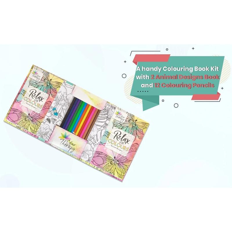 Styloo Adult Colouring Books and Pencils -Includes 12 Colour Pencils & 2 Books Having 60 Designs Each - Colouring Books for Adults Pack 4
