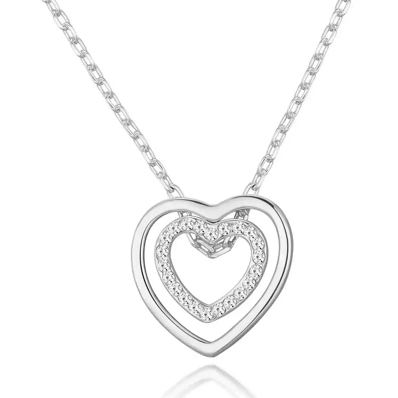 Jewelry 18 Inch Open Heart I Love You Crystal Charm Pendant Mum Necklace with Zircondia Crystals - Silver Plated