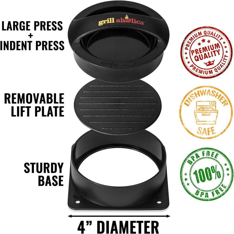 3-in-1 Burger  Stuffed Burger  and Hamburger Maker - Non Stick Hamburger Patty Maker - Make Up to Half Pound Regular and Stuffed Burgers in Seconds Kitchen Meat Plastic Sturdy Utensils Large, Small & Half Pounder Burger Mold Set burger 4