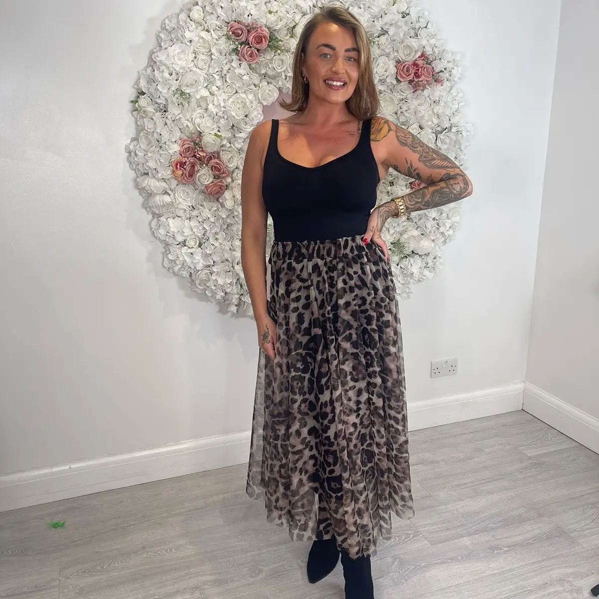 LUCY Leopard elasticated chiffon lined skirt Casual