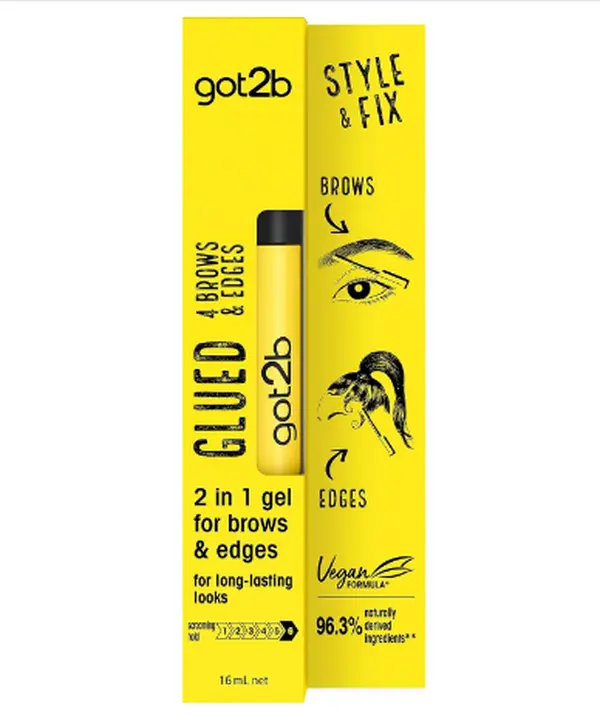 got2b Glued for Brows & Edges 2 in 1 Wand Eyebrow Gel, 72hr Hold, No White Residue or Stickness, Vegan, Silicone Free, Alcohol Free, 16 ml