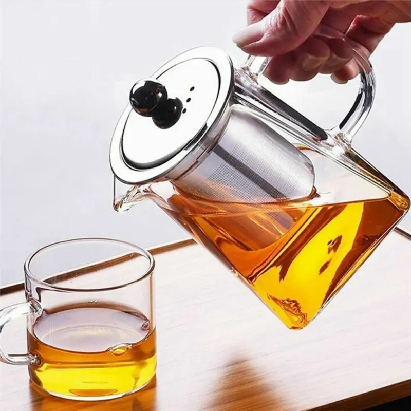 Heat Resistant Clear Glass Teapot Jug With Infuser Coffee Tea Leaf Herbal Pot UK Filter Teacup 1