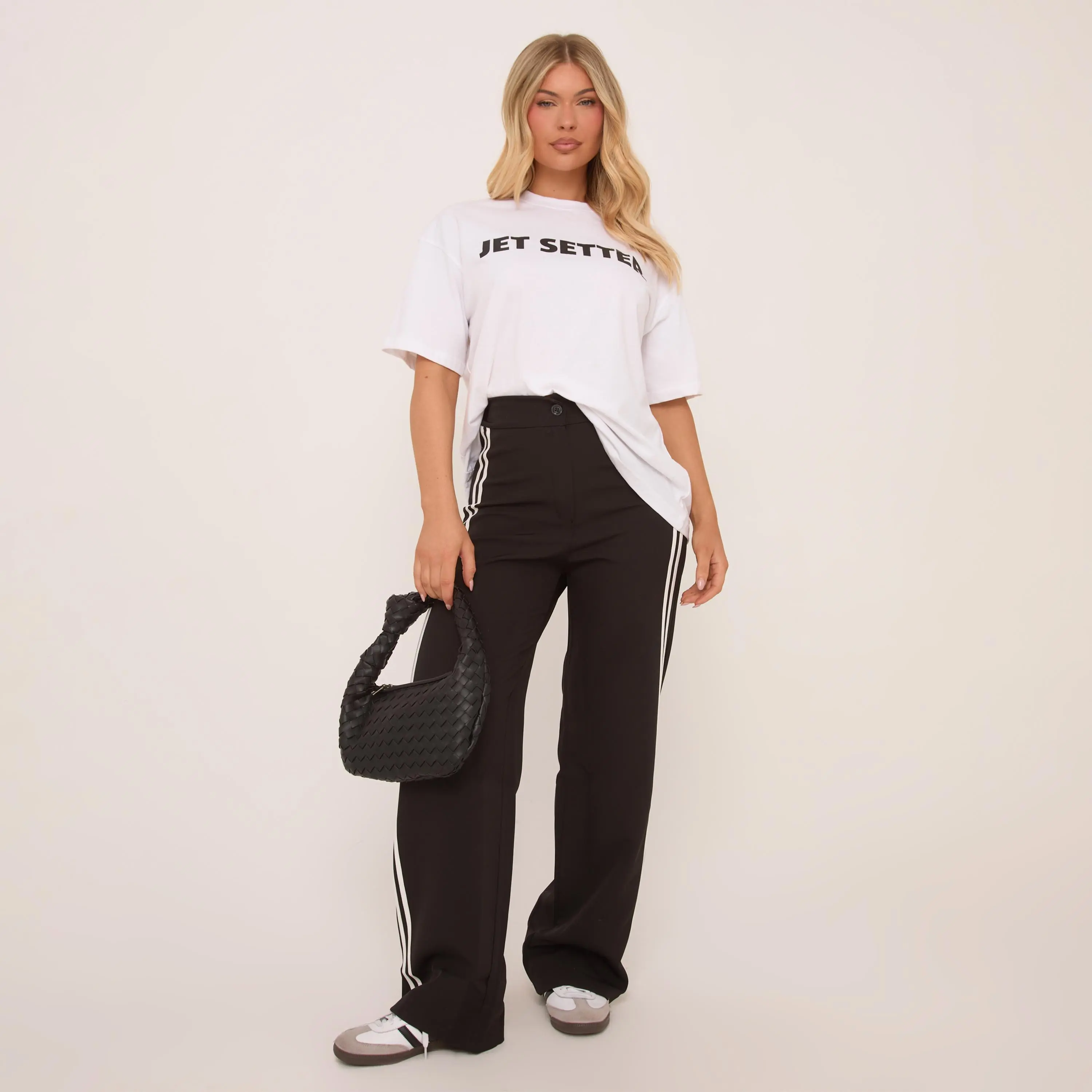 High Waist Stripe Side Straight Leg Tailored Trousers