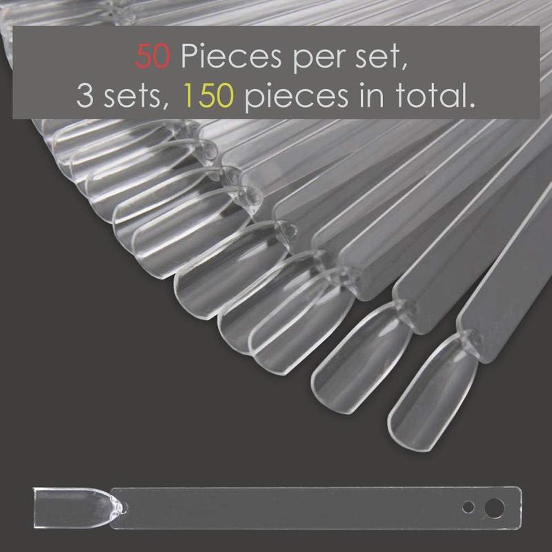 150 Pcs Nail Swatches Sticks with Ring, Clear Nail Art Color Display False Nail Tips Polish Practice Sticks 4