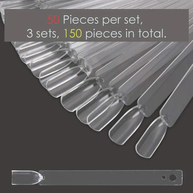 150 Pcs Nail Swatches Sticks with Ring, Clear Nail Art Color Display False Nail Tips Polish Practice Sticks 4