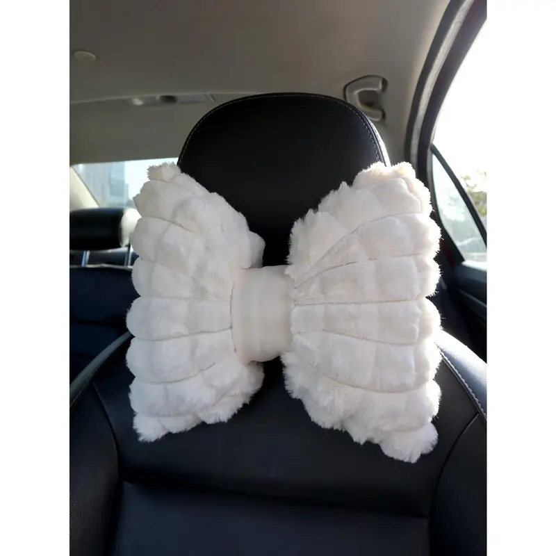 E&I     One Winter Warm Grid Pattern Car Neck Pillow in Plush Bowknot Style 2