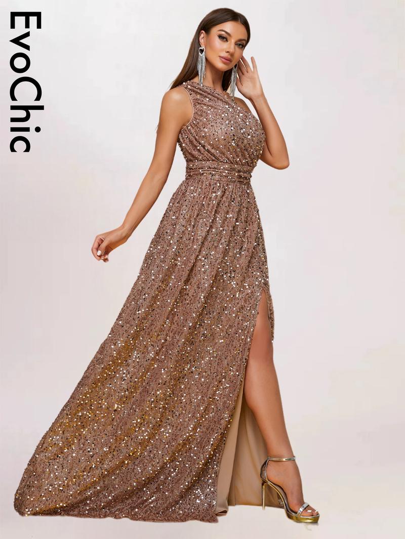 Product Introduction of EvoChic UK Women’s Sequin A-Line Dress with Thigh Split for Formal Occasions - Casual, Womenswear 3