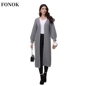 【FONOK】Autumn and winter new knitted long jacket casual warm long jacket comfortable and warm Long Sleeve