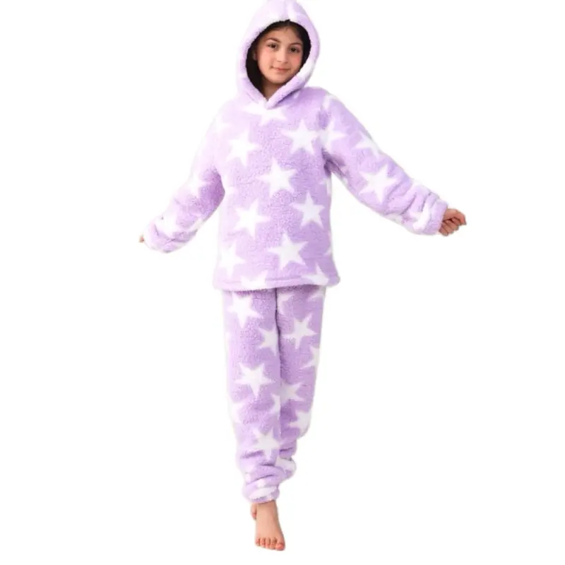 Older Kids Snuggle Lounge Set - Pink Hearts - Lilac Stars, Perfect for Cozy Nights character pjs 0