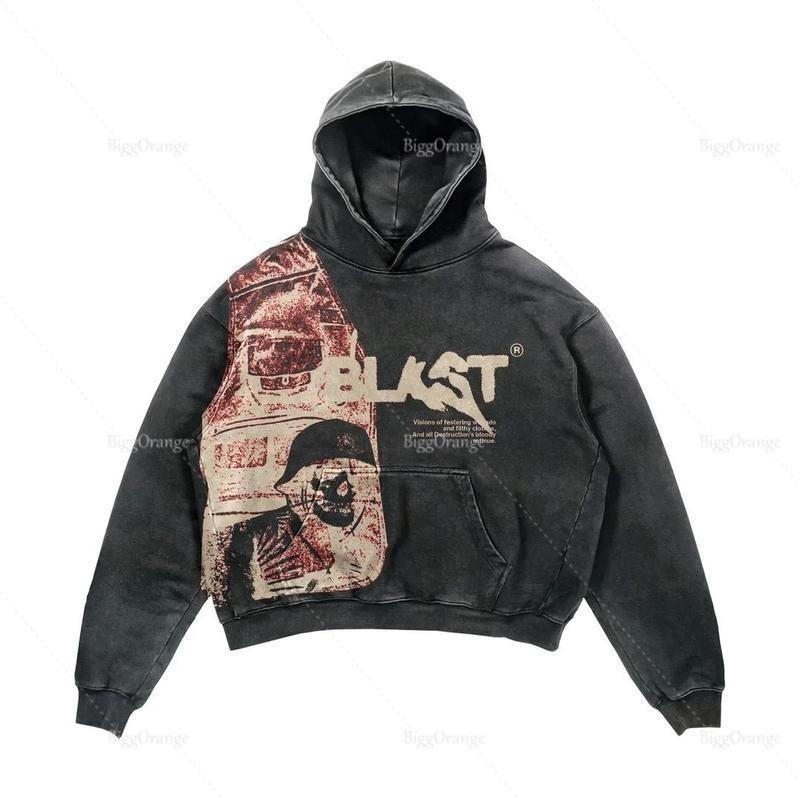 2024 Coats Streetwear Gothic Casual Alphabet Blast Print Pattern Men Clothing Skull Fashion Hoodie Men Harajuku Retro Y2K Hoodie 2