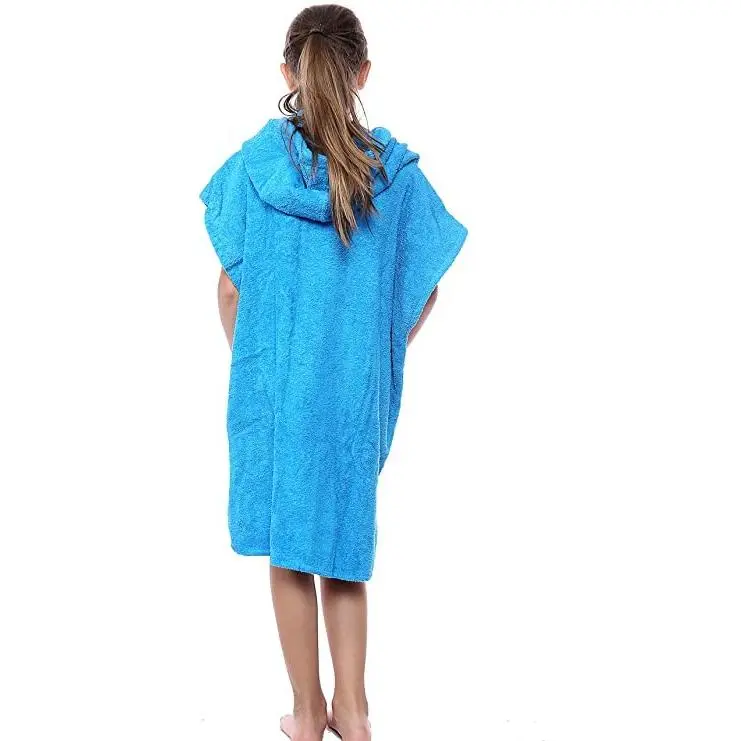 New Unisex Boys and Girls Hooded Poncho Towels Kids Changing Robe Terry Towelling 100% Cotton Robes With Pocket and Hood for Watersports Beach Swimming Surfing Bathing Pool Poncho (6-9 Years, Aqua) 3