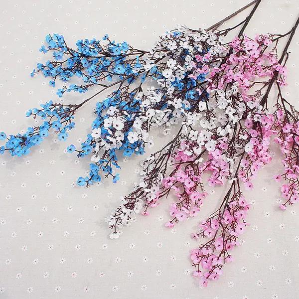 pink cherry blossom plastic branch artificial silk flowers sakura for wedding home store decoration white fake flowers DIY dec 0
