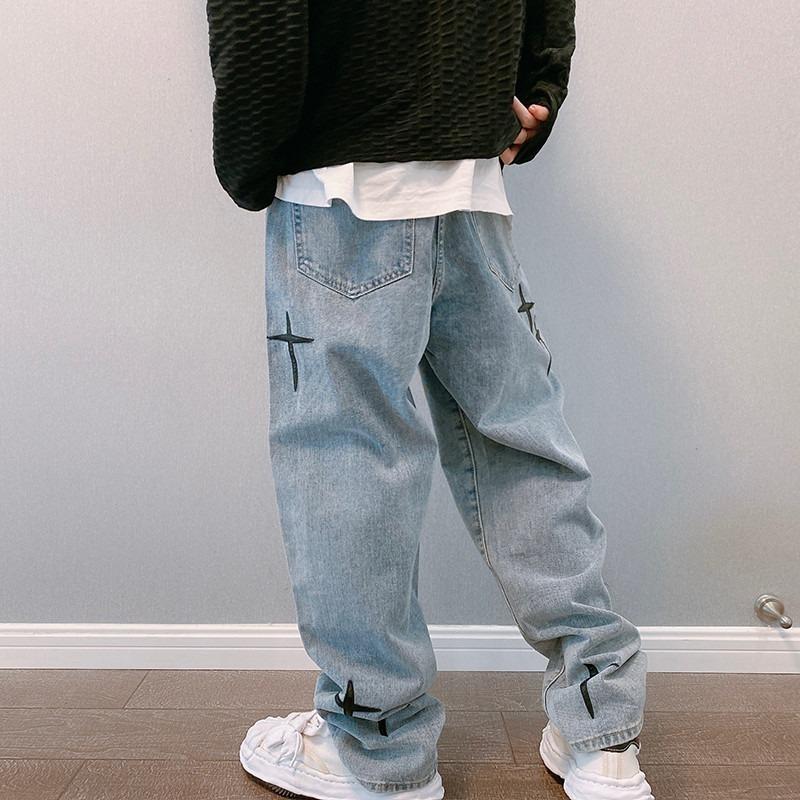 Prints Jeans Men 2023 New Streetwear Baggy Wide Leg Jeans Korean Fashion Drapes Straight Casual Loose Denim Cargo Pants 6