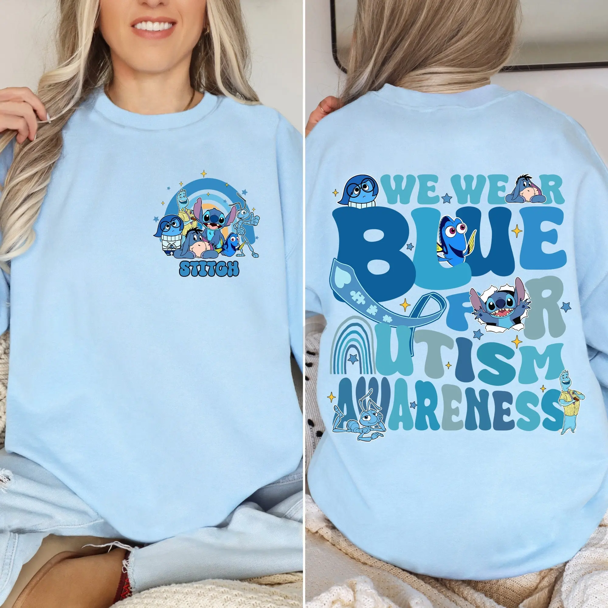 Super Autism Disneyland I Wear Blue For Autism Awareness T-shirt Disneyland Stitch Eeyore Sadness Shirt Its Ok To Be Different Autism Support Shirt UKY17025296