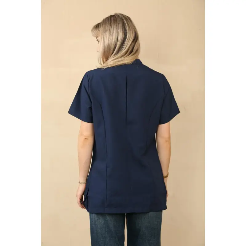 LIZZIE JACOBS Beauty Tunic Hairdressing Spa Massage Therapist Health Work Nail Salon Uniform Beautician Tunic Women Work Wear Short Sleeve Ladies Top (Navy With Pink Trim, 14) 3