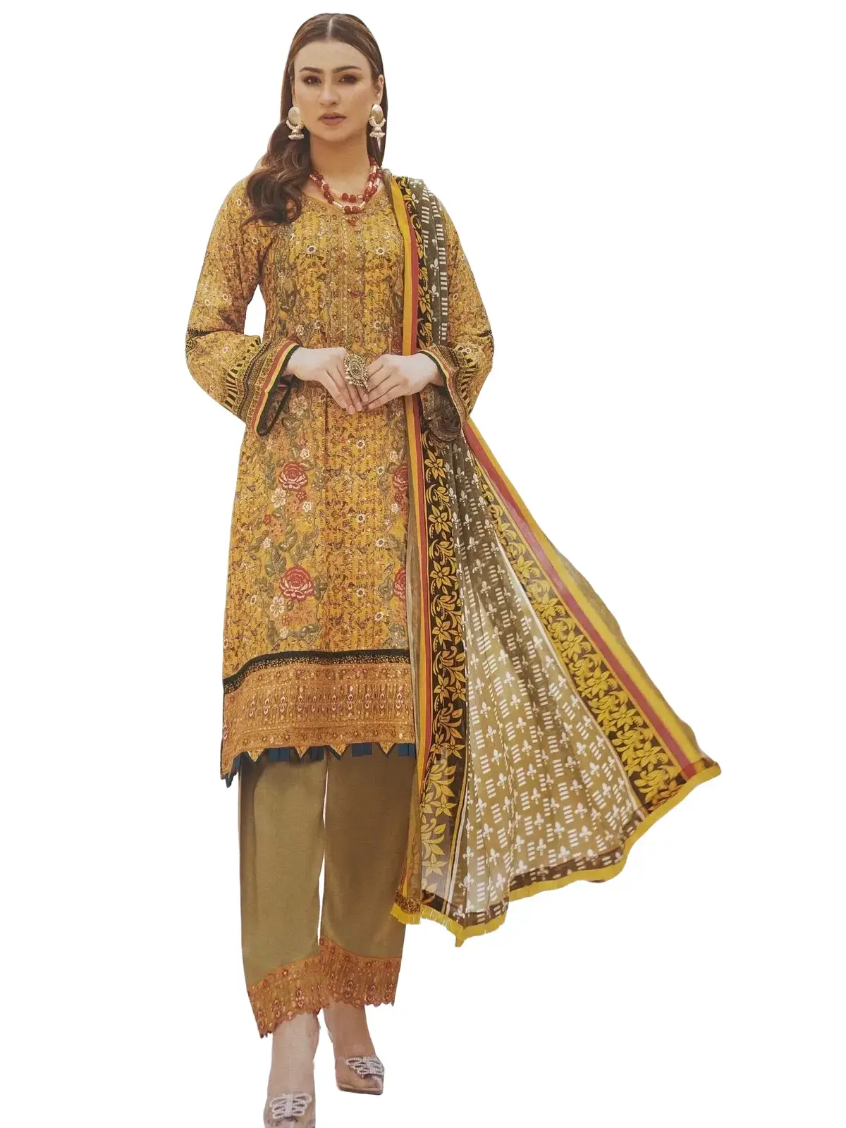 MUNIRA MSL-01 Jacquard linen 3 peice suit Chiffon Dupatta asian  clothing uk Dress Traditional