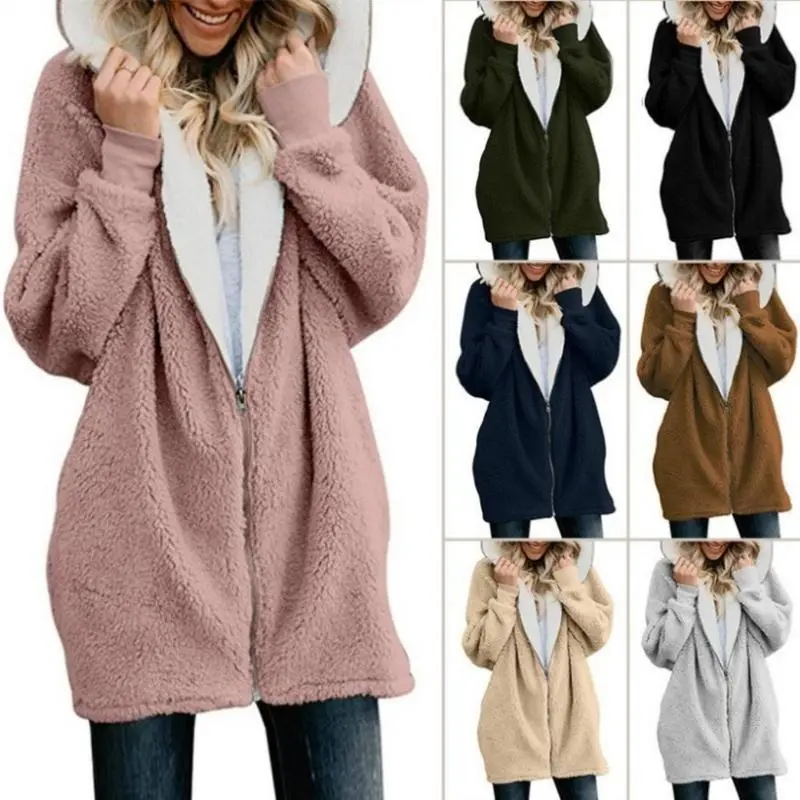2025 Autumn/Winter New Hooded Zipper Cardigan Plush Coat Plush Sweater Women's Clothing Sweaters Jumpers