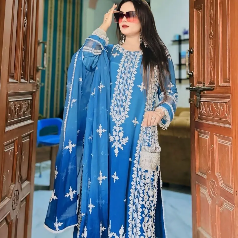 Linen Embroidery Tie n die Dress Available in Plus sizes for winter collection for ladiess