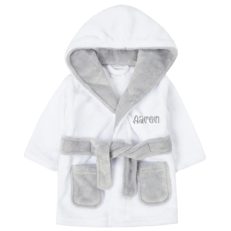 Personalised Unisex Baby Hooded Dressing Gowns Plush Fleece 6-12 12-18 18-24 Robe White Baby Boys Girls Cosy Soft Warm Bathrobe Wrapping Robe for Babies UK 4