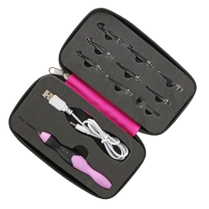 9 in 1 USB Light Up Crochet Hooks Knitting Needles LED Sewing Tools Set Kit UK 2