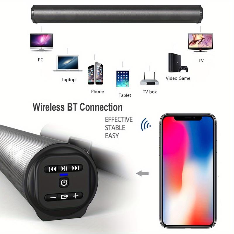 Soundcars For TV, 20W Home Theater Sound Bar With Remote Control, Support TF Card, USB, AUX And RCA Audio Input, Surround Sound Speaker System Speaker With 4pcs Subwoofer For PC/Gaming/Projectors 4