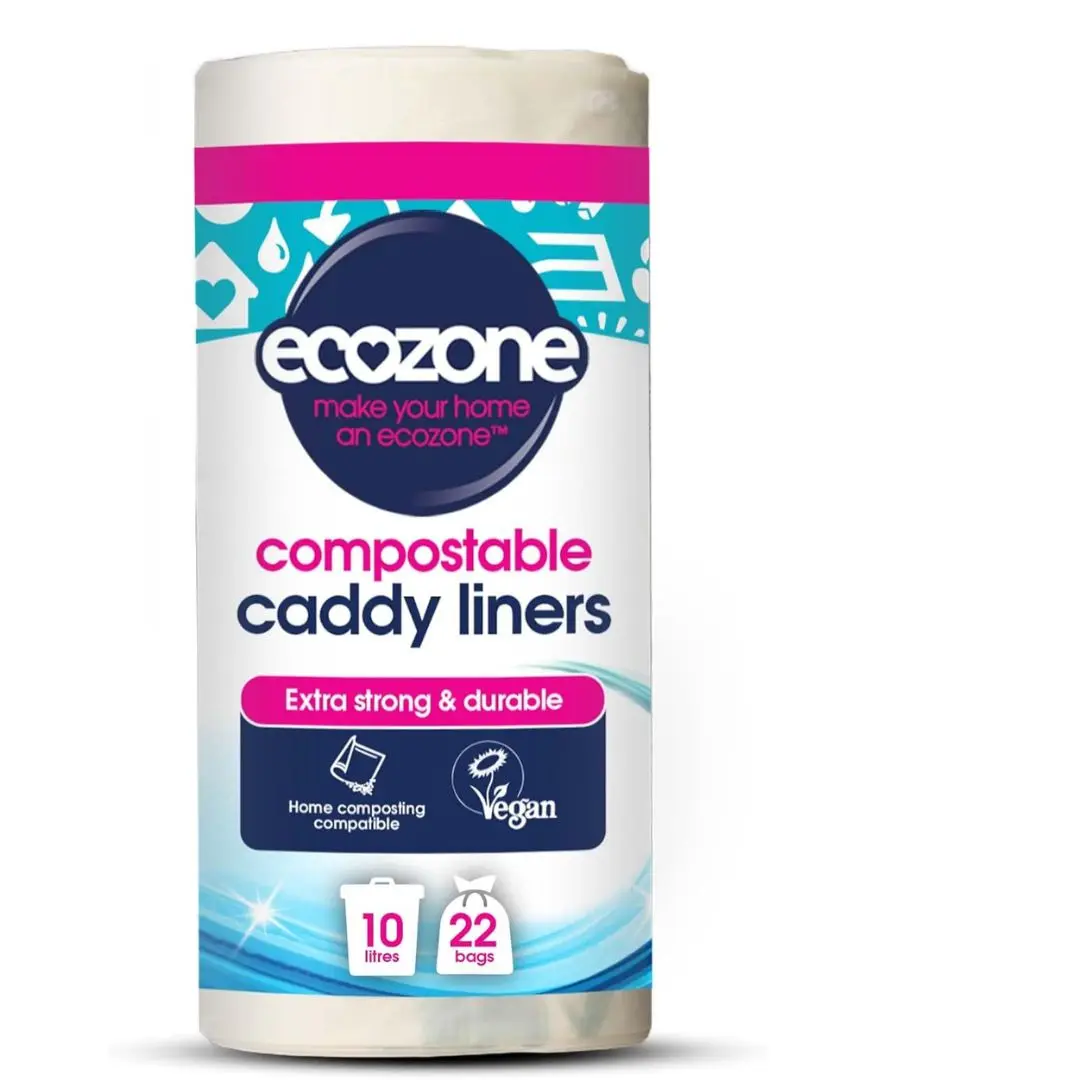 Caddy Liners, 100% Compostable & Biodegradable Bin Bags, 10 Litre Size, Strong Tear Resistant, Eco Friendly Vegan Natural Sacks Made from Plants, Plastic Free (Roll of 22), Green