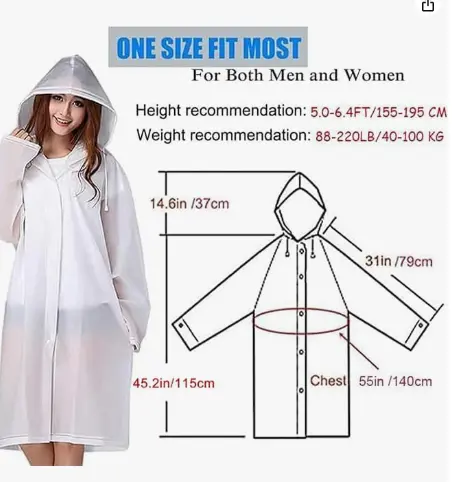 GUKOY Rain Poncho Sports Raincoats, [2 Pack] EVA Reusable Rain Coat Jacket with Hood, Rain Cover Poncho for men and women White 2