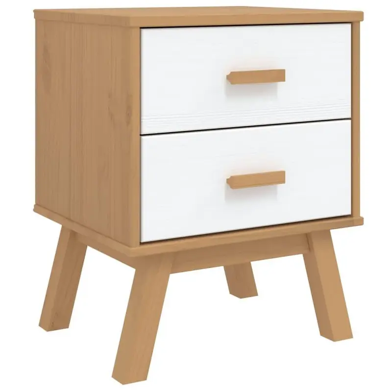Bedside Cabinet OLDEN White and Brown Solid Wood Pine 1