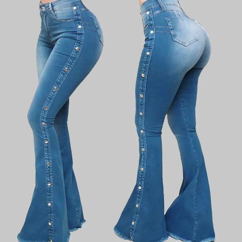 Jeans High Waist Strecth Denim Flare Pants Women Vintage Trousers Buttons Denims Streetwear  Autumn Female Floor Length 5