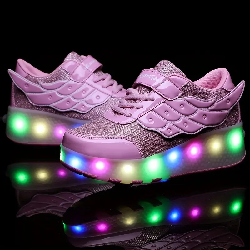 Low Top Trendy Cool Roller Skateboard Shoes with Breathable Anti Slip Wheel for Girls, LED Light, All Seasons, Indoor Outdoor 5