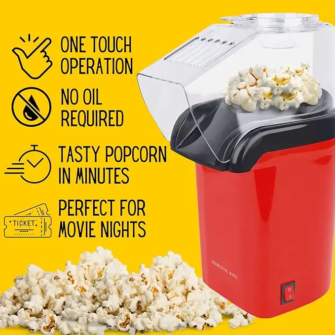 Domestic King Popcorn Maker Home Made Popcorn Machine 1200W with Measuring Cup Healthy Snack No Oil Electric Popcorn Makers 2